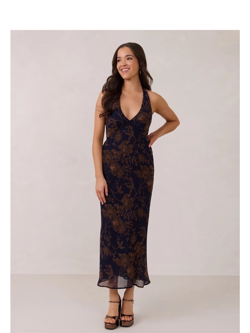 Park & Fifth black and Brown Floral Halter Maxi Dress